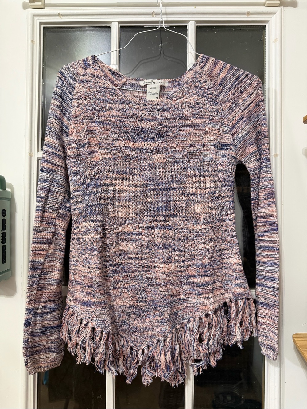 American Rag Multicolor Fringe Hem Knit Sweater - Pink & Blue